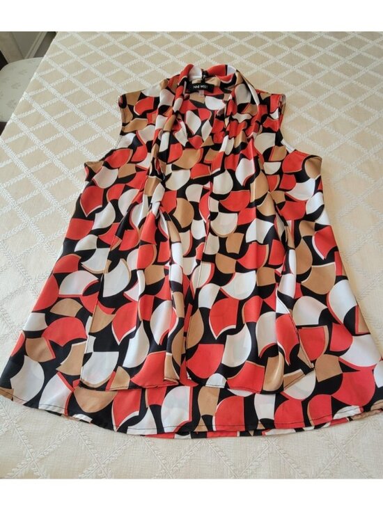 Nine West Tops - Nine West Women’s L Sleeveless Abstract Print Blouse Self-Tie Scarf Collar